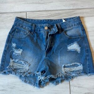 Denim Blue Distressed Women's Shorts